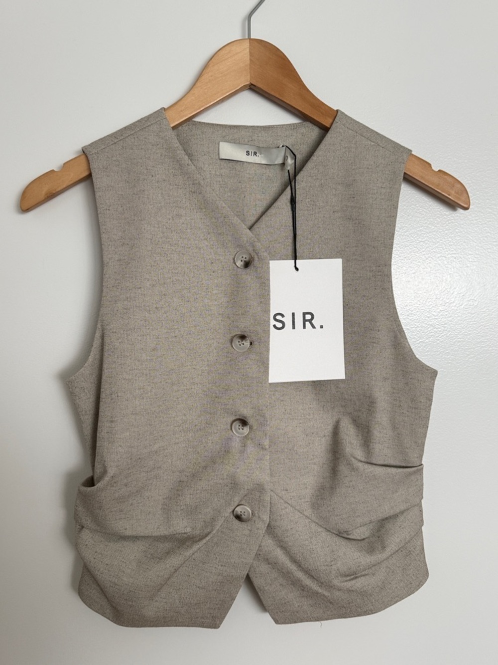 SIR Women's Leone Draped Vest Sleeveless Button-Down in Light Beige Natural